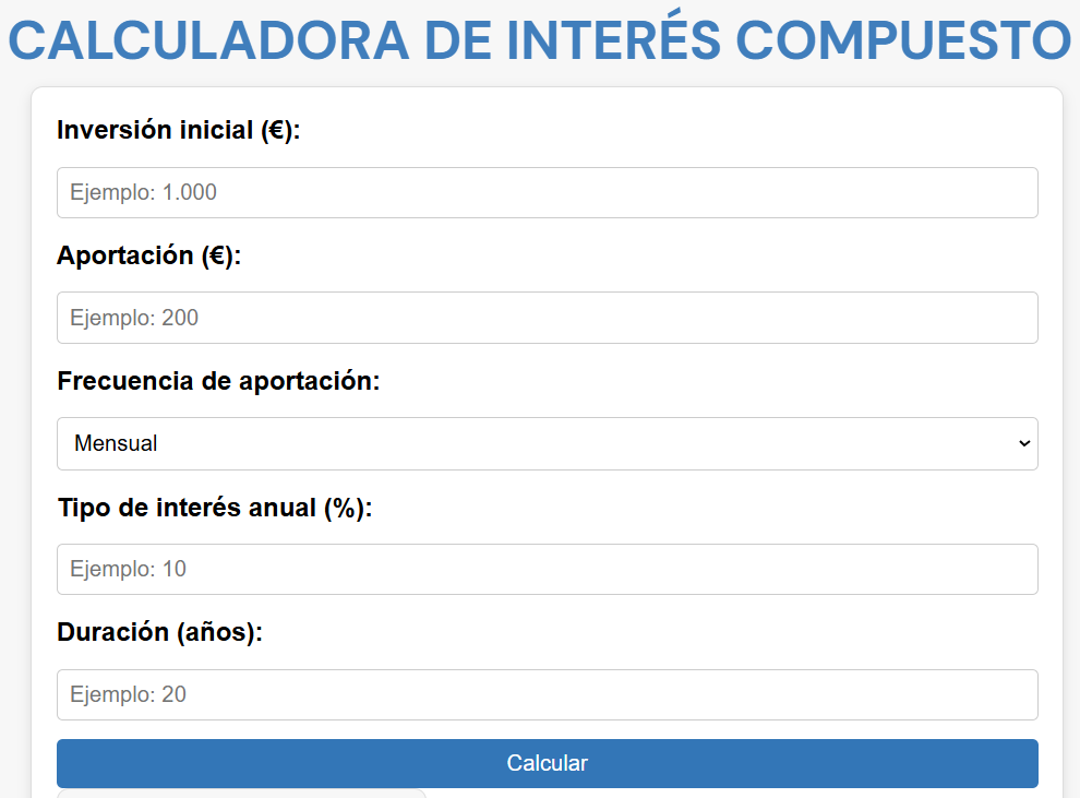 Calculadora interés compuesto (IFI) | IFI - invertir en fondos Calculadora interés compuesto (IFI)