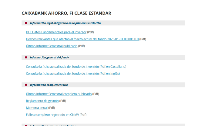 Ficha de Caixabank Ahorro Estándar, FI en el buscador de Caixabank