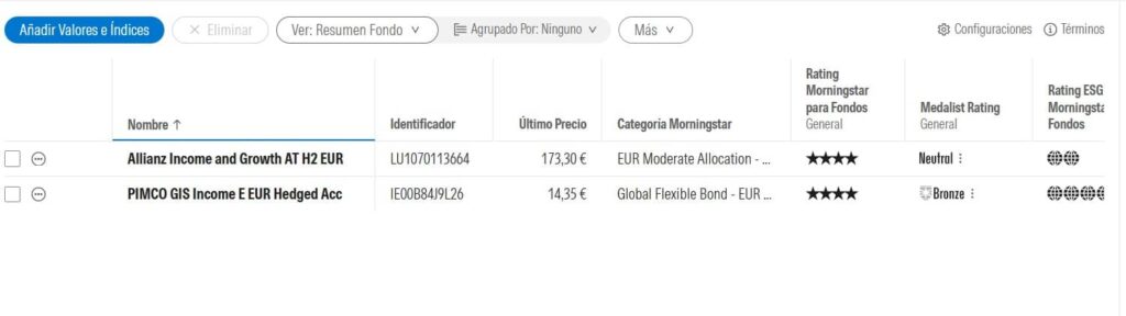 3-ejemplo-listas-de-seguimiento-morningstar | IFI - invertir en fondos Listas de segumiento en Morningstar