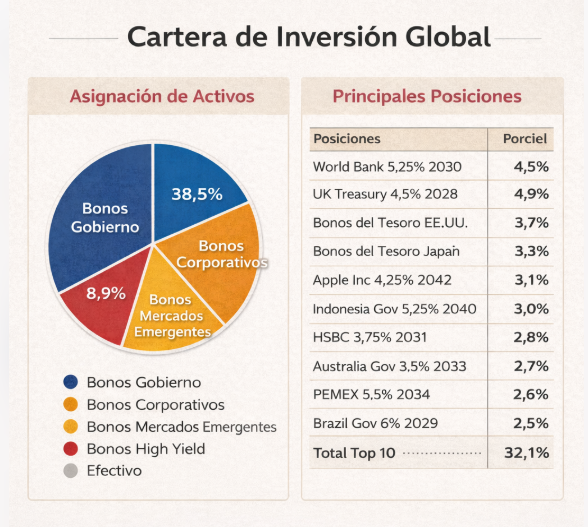 cartera de fondo de renta fija global | IFI - invertir en fondos Cartera de un fondo de renta fija global