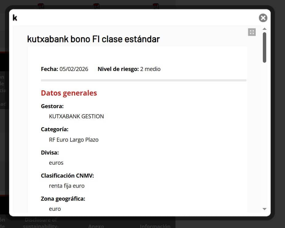Ficha del fondo Kutxabank Bono