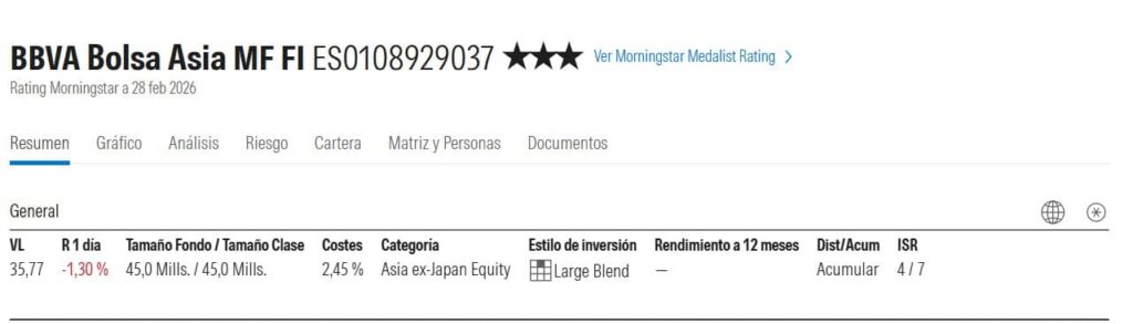 ficha-morningstar-bbva-bolsa-asia | IFI - invertir en fondos Ficha de BBVA Bolsa Asia MF en Morningstar