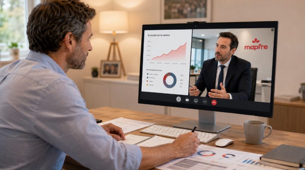asesores financieros mapfre | IFI - invertir en fondos Simulación de una reunión por video conferencia con un asesoi financiero de Mapfre