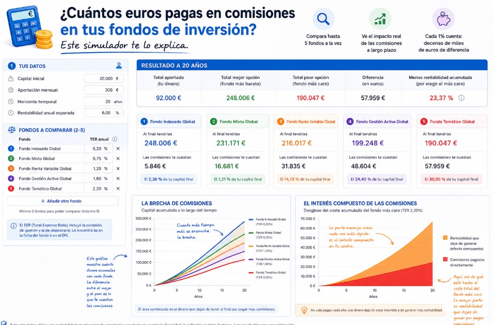 ¿Cuántos Euros Pagas en Comisiones en tus Fondos de Inversión? Este simulador te lo desvela