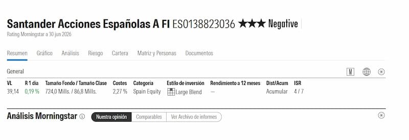 ficha-mornginstar-de-santander-acciones-españolas | IFI - invertir en fondos Ficha de Santander Acciones Españolas en Morningstar
