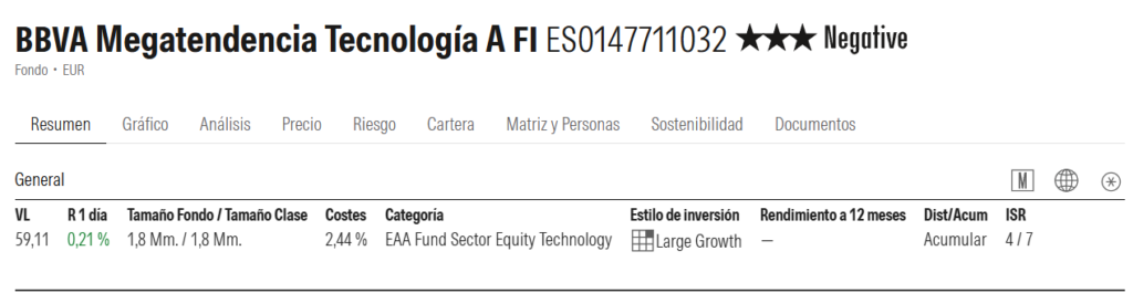 bbva-megatencencia-tecnología-ficha-morningstar | IFI - invertir en fondos Ficha de BBVA Megatendencia Tecnología en Morningstar