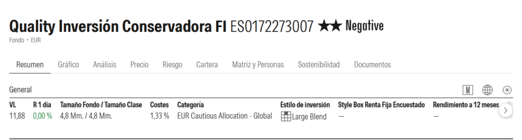 ficha-morningstar-bbva-quality-inversion-conservadora | IFI - invertir en fondos BBVA Quality Inversión Conservadora en Morningstar