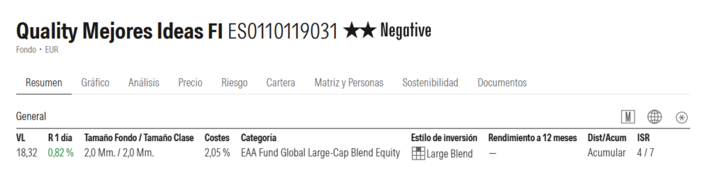 ficha-morningstar-bbva-quality-mejores-ideas | IFI - invertir en fondos Ficha de BBVA Quality Mejores Ideas en Morningstar
