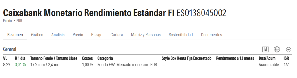 caixabank-monetario-rendimiento-estandar-ficha-morningstar | IFI - invertir en fondos Ficha de CaixaBank Monetario Rendimiento Estándar en Morningstar