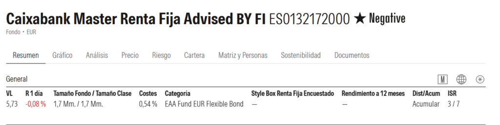 caixbank-master-renta-fija-advised-by-ficha-morningstar | IFI - invertir en fondos Ficha en Morningstar de Caixabank Master Renta Fija Advised by