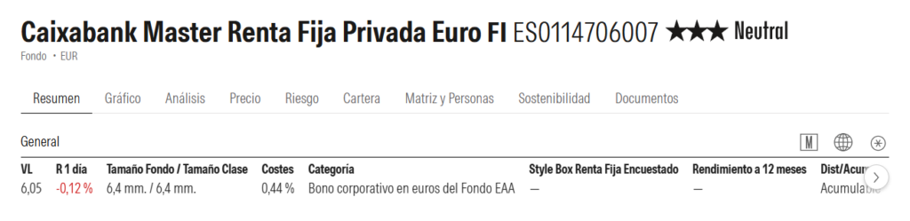 caixabank-master-renta-fija-privada-euro-ficha-morningstar | IFI - invertir en fondos Ficha de Caixabank Master Renta Fija Privada Euro en Morningstar