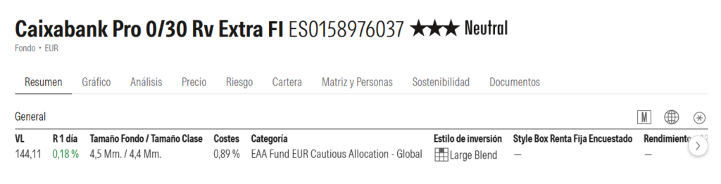 ficha-morningstar-caixabank-pro-0-30-rv | IFI - invertir en fondos Ficha de Caixabank Pro 0/30 RV en Morningstar